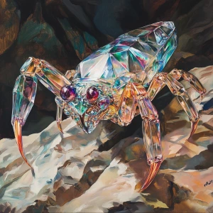 A shimmering crystal crawler vividly depicted in striking detail...