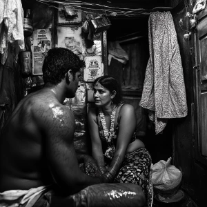 An affluent, muscular Indian man with a sheen of perspiration on...