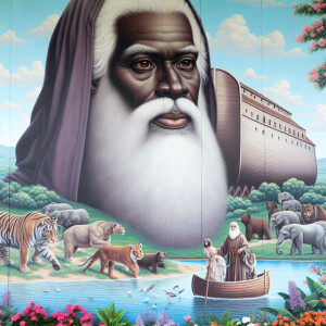 A close-up and detailed wall painting focusing on Noah, depicted...