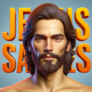 "Create a 3D realistic artwork featuring the phrase 'Jesus Saves...