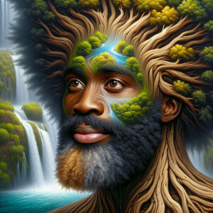 A hyper-realistic 3-D oil painting depicting a tree integrated w...