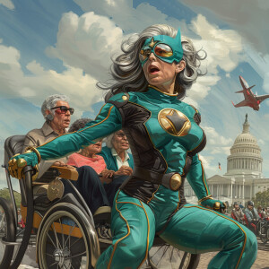 A woman with shoulder length brown with grey streaks that is of...