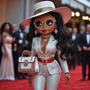 Black American Betty Boop with dark brown skin, and long wavy ha...