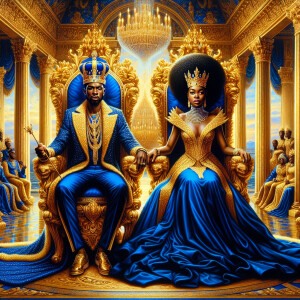 Create a 3-D realistic oil, painting of a African-American Royal...