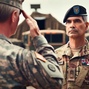 An army soldier saluting his colonel