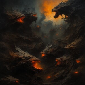 A hauntingly beautiful dark oil painting that captures a nightma...
