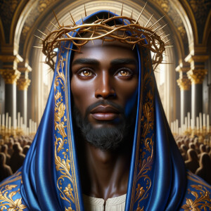 A hyper-realistic image of an African-American Jesus Christ, ser...