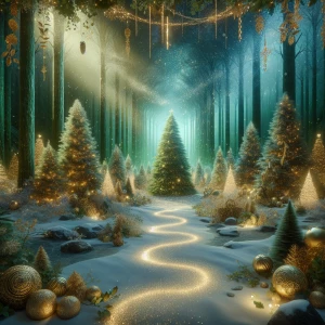 Create an image of an enchanting Christmas woodland forest that...