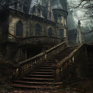 Depict an abandoned, sinister location so eerie and foreboding t...