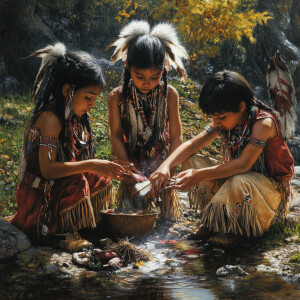 Create a super realistic picture of Native American children pla...