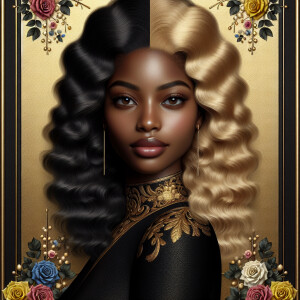 Create a vertical 3-D portrait of a light-skinned African-Americ...