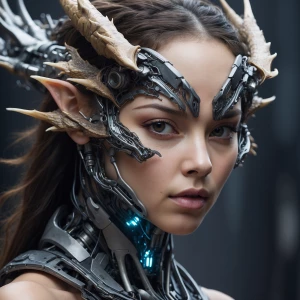 A woman's face transforming into a dragon's snout