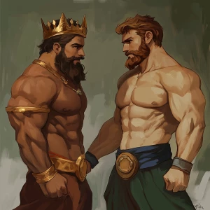 The muscular hairy prince and the king were showing off to each...