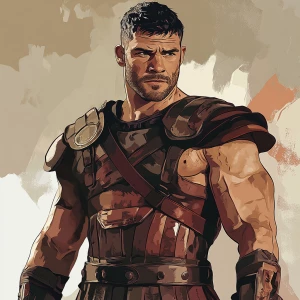 Tanos from avengers as gladiator in carton style