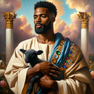 Oil painting of an African-American man resembling Jesus Christ,...