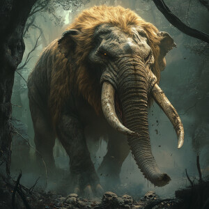 Create an image of a colossal creature that combines an elephant...