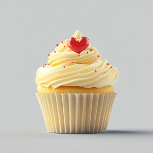 Create an image of a solitary cupcake featuring a voluminous swi...