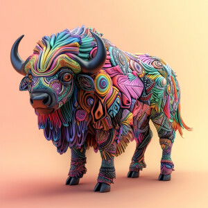 Create a 3D rendering that features an array of a vibrantly-colo...