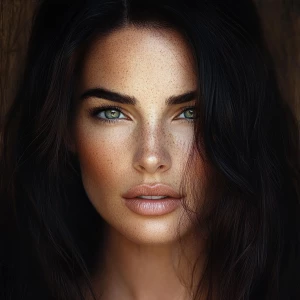 Create an image of a woman possessing a harmonious blend of Sand...