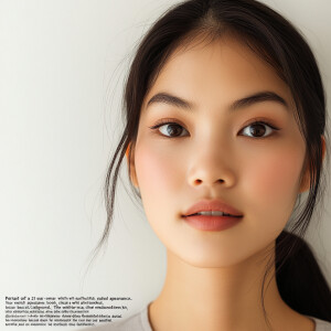 "Portrait of a 21-year-old Thai woman with a youthful, baby-face...