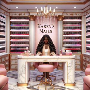 3-D realistic style illustration of a high-end nail boutique nam...