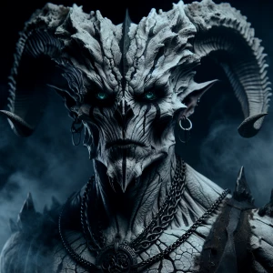 "A menacing, otherworldly humanoid with a horn in the center his...