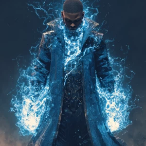 A powerful superhero character in a futuristic outfit, wearing a...