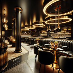 Create an image of a modern, upscale restaurant interior named "...