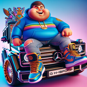 Create a colorful/psyscadelic character of fat Albert wearing a...