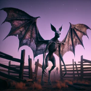 A lone, weathered chupacabra, rendered in ultra-realistic 3D, po...