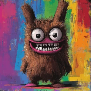 Stylized character portrait of a mischievous designer toy creat...