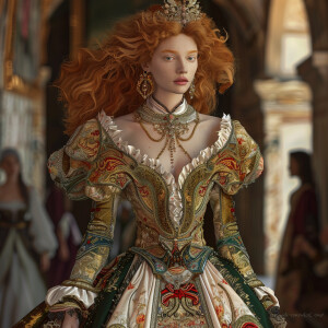 Create a photorealistic image of a light ginger-haired model wal...