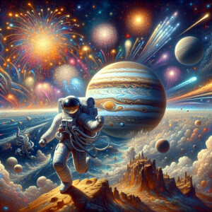 Astronaut on Jupiter, you can see local nature and habitats and...