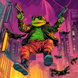 MEME PEPE in GTA art style — pepe in the air with two guns fight...