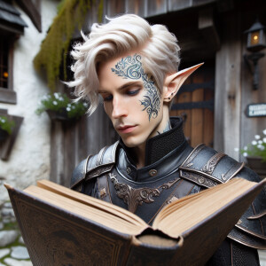An Aen Elle from the Witcher series in black eldritch armor with...