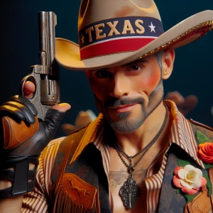 Sinister Mexican American rapper wearing a hat that says "TEXAS"...