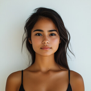 A 21-year-old Filipina woman with a clean face, exuding cuteness...