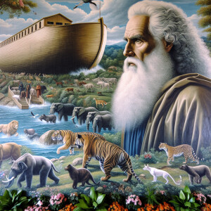 A close-up and detailed wall painting focusing on Noah, depicted...