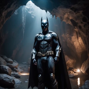 bat-man standing in a mystical cave