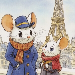 Animation, cute mouse with cat  In Paris --sref 3550027288