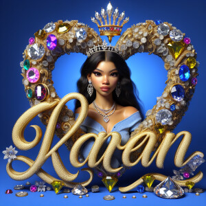 VCraft a 3-D image showcasing the name 'KAREN' in a luxurious go...