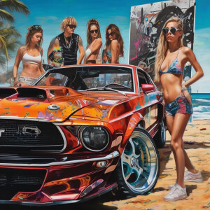 2022 mustang 5.0 parked at the beach with all girls in bikini’s...