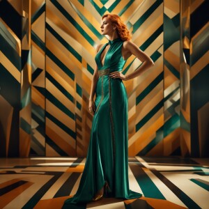 Create a photorealistic portrait of a tall woman with light ging...