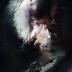 Amidst soft shadows, a stygian digital artifact emerges, shroude...