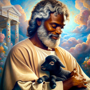 Oil painting of an African-American man resembling Jesus Christ,...