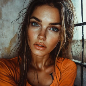 Beautiful woman in prison, photorealistic, selfie