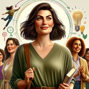 A vibrant, plus-sized woman, standing tall at 5'5", radiates con...