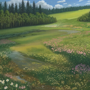 Tractor-trailer Daf stands in a spring forest. Large flowers lie...
