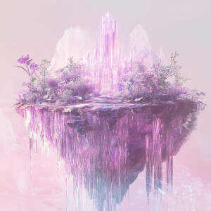 An ethereally glowing floating island, its edges shimmering with...