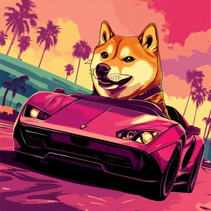 MEME DOGE in GTA art style — Doge in a lambo — in the style of a...
